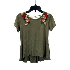 Love Alexa Girls Short Sleeve Top Size L Floral Embroidered Ruffled Hem Lace Up
